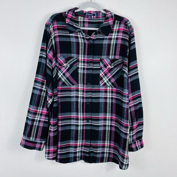 Roaman's Plus Size 22 Plaid Long Sleeve Flannel Button Front Shirt Top Cotton - Picture 1 of 4